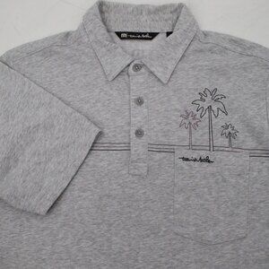 Travis Mathew Polo Shirt Men Medium Gray Short Sleeve Golf Performance palm tree